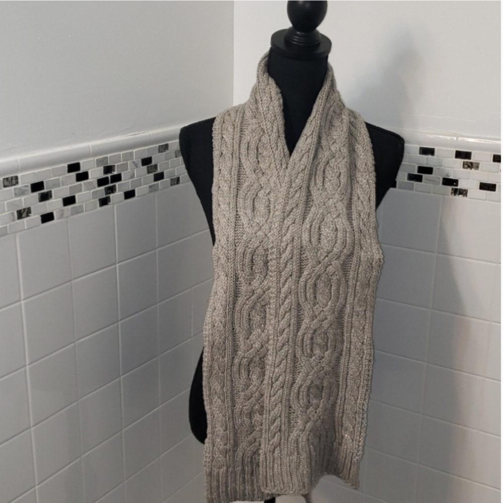 Lauren Ralph Lauren Cable Knit Metallic Winter Scarf Gray